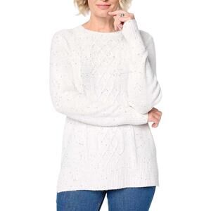 Jingle Belles by Kim Gravel Women's Sparkle Cable Sweater Cream - Regular